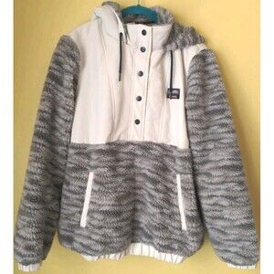 Gerry Women's Size Large Sherpa 1/2 Button-up Jacket Sweater White Gray Nice